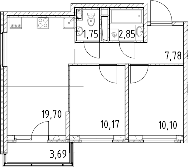 2-комнатная квартира 52.35 м², 3/18 эт., ЖК «Город Первых»